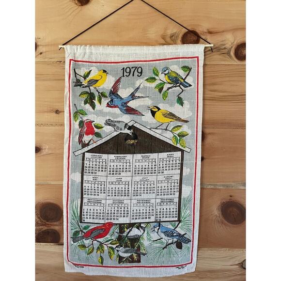 Vintage Linen Tea Towel/Wall Hanger. Canada. Bird house Birds. 1979 Calendar - Picture 4 of 4